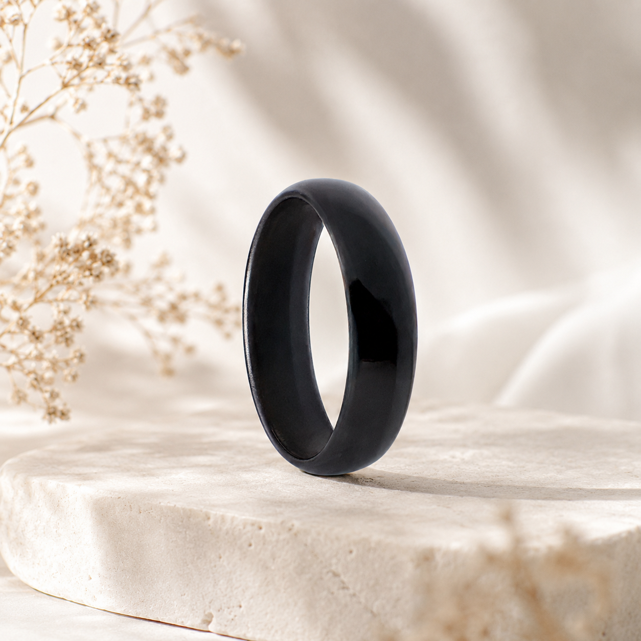 Schwarzer Keramikring – Dünner Bandring, schlicht und modern