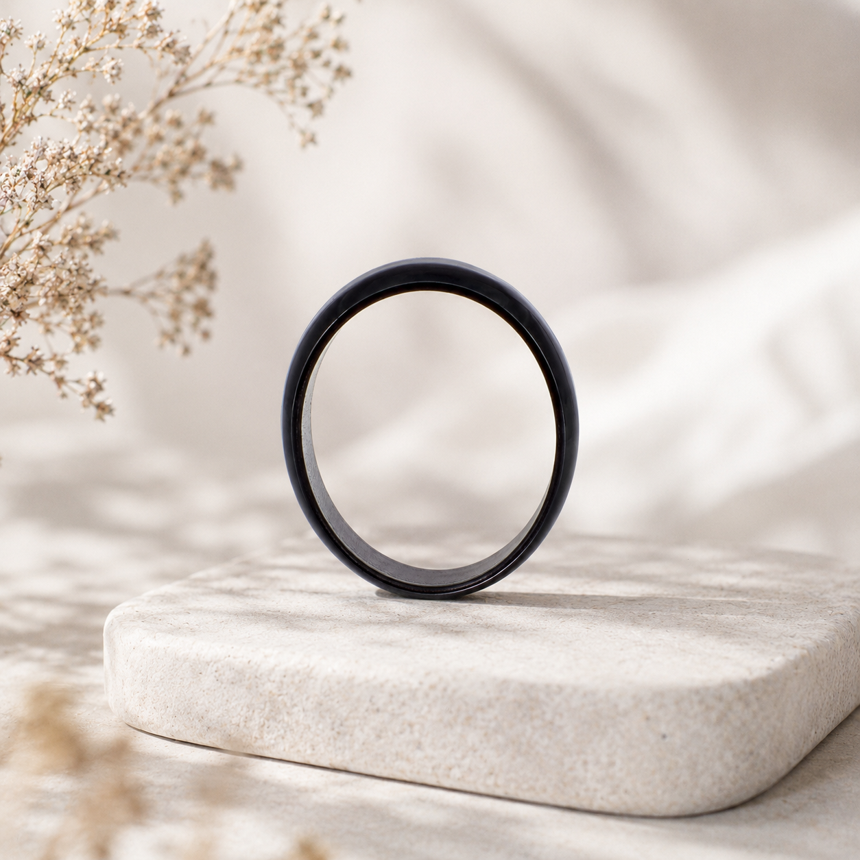 Schwarzer Keramikring – Dünner Bandring, schlicht und modern