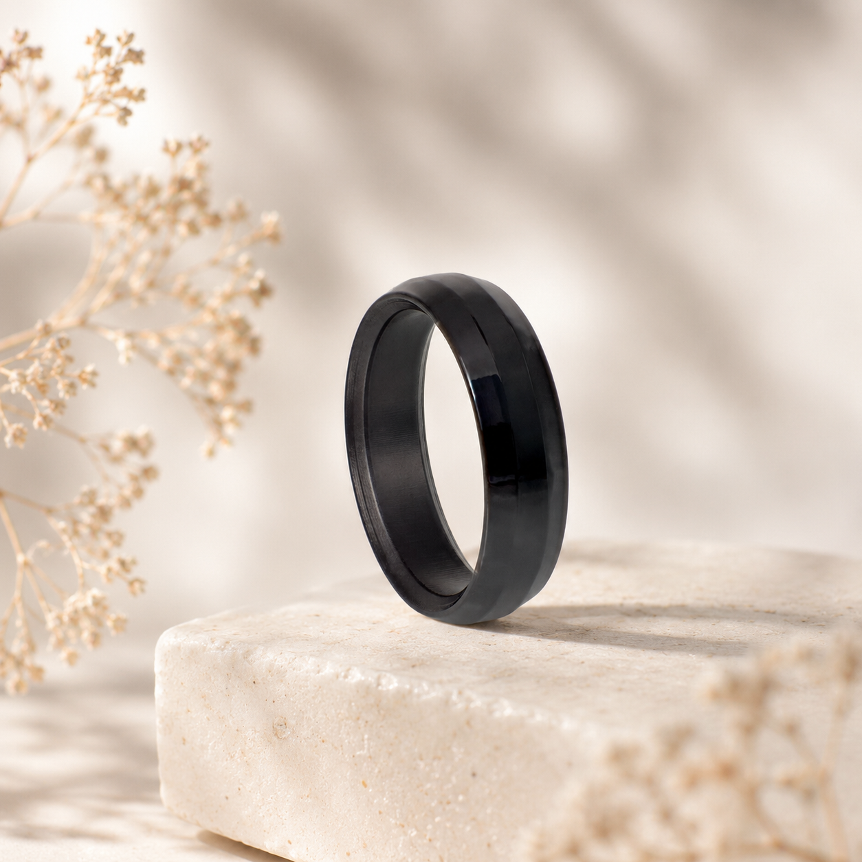 Schwarzer Keramikring – Breiter eckiger Ring, modern und kratzfest